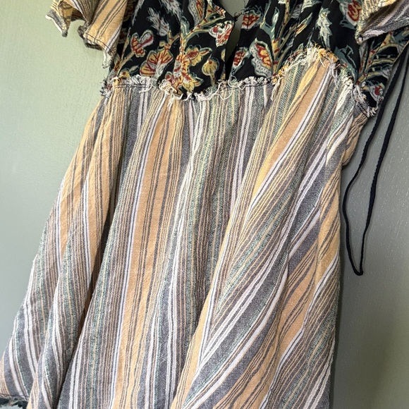 Free People Under the Sun Mini Dress Floral and Striped deep V-Neck and back M - Picture 3 of 14